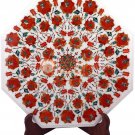 18"x18" Marble White Corridor Table Top Carnelian Marquetry Floral Garden Decor