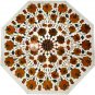 18"x18" Marble White Corridor Table Top Carnelian Marquetry Floral Garden Decor
