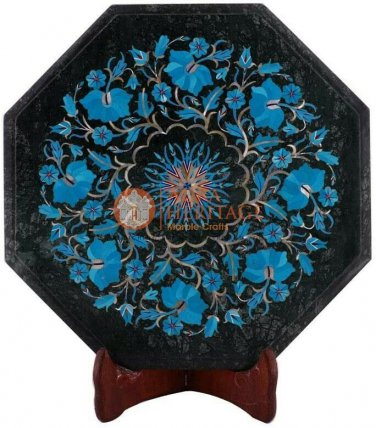 12"x12" Marble Black Coffee Table Top Turquoise Floral Fine Art Handmade Gift