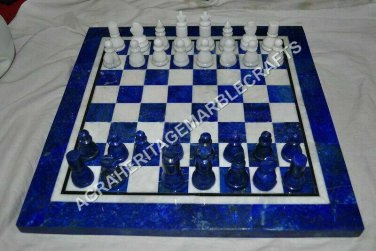 Lapis chess table with black and white chess coins