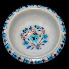 White Marble Handmade Fruit Storage Bowl Pietradura Turquoise Floral Inlaid Arts