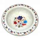 White Marble Fruit Arrangement Bowl Turquoise Semi Precious Floral Art Gift Her