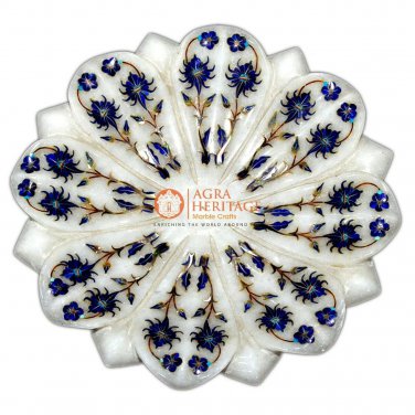 White Handmade Marble Inlay Fruit Bowl Table Centrepiece Home & Kitchen Decor