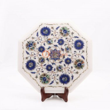 Marble Table Top Alternative Lapis Marquetry Floral Fine Design Bedroom Decor