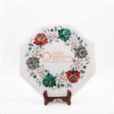 12"x12" Marble Coffee Table Top Pietra Dura Marquetry Hakik Inlaid Stone Decor