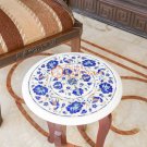 Round Marble Table Top Lapis Inlay Work Marquetry Design Gift Father Day Special