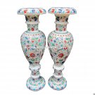 24" White Set of 2 Marble Vase Pietra Dura Peacock Flower Pot Home Decor Art 24" White Set of 2 Marble Vase Pietra Dura Peacock Flower Pot Home Decor Art