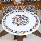 White Marble Top Counter Table Lapis Multi Stone Marquetry Design Home Depot Art