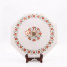 12"x12" White Corridor Top Table Carnelian Pietradura Floral Design Inlaid Decor
