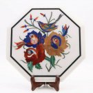 Marble Side Table 12"x12" Carnelian Pietradura Birds Flower Inlay Work Decor Art