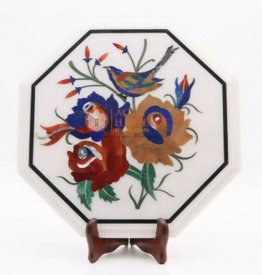 Marble Side Table 12"x12" Carnelian Pietradura Birds Flower Inlay Work Decor Art