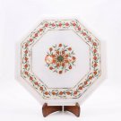 Marble Top Coffee Table 13"x13" Carnelian Stone Marquetry Floral Art Design Deco