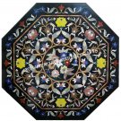 36" Black Marble Dining Octagon Table Top Marquetry Inlay Furniture Decor H4357