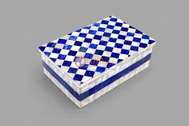 Handmade Customize Jewelry Box Lapis Mop Stone Mosaic Design Gift Her Decor Art