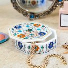 Marble White Unique Jewelry Lidded Box Lapis Inlaid Floral Design Wedding Gifts Marble White Unique Jewelry Lidded Box Lapis Inlaid Floral Design Wedding Gifts