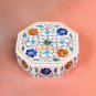 Marble White Unique Jewelry Lidded Box Lapis Inlaid Floral Design Wedding Gifts