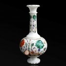Marble White Handmade Flower Organizer Vase Multi Stone Marquetry Art Home Decor