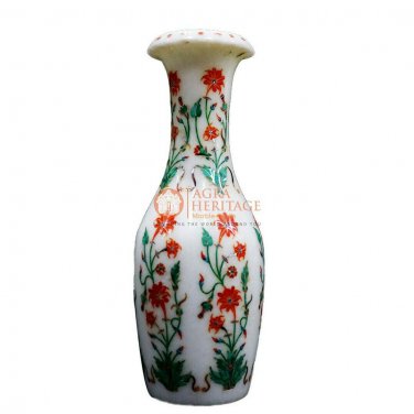 Marble Handmade Flower Storage Vase Carnelian Pietradura Gemstone Floral Decor