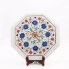 Octagon Marble Table Top, Floral Inlay Design, Living Room Table, Side Table Top