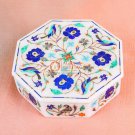 Italian Marble Jewelry Organizer Lapis Peacock Inlaid Design Housewarming Gifts
