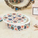 Marble White Round Jewelry Organizer Box Fine Floral Multi Stone Floral Art Deco