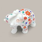 White Collectible Salute Pose Elephant Sculpture Carnelian Pietradura Floral Art White Collectible Salute Pose Elephant Sculpture Carnelian Pietradura Floral Art