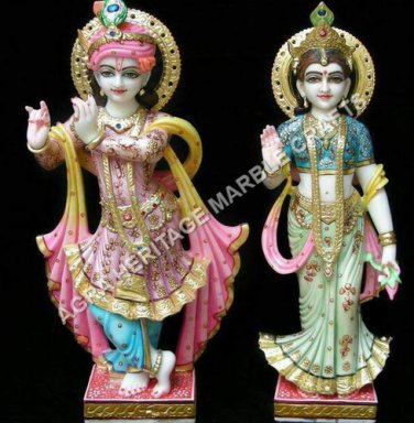 36" Hand Painted Stunning Art White Marble Radha Krishna Statue Home Decor E735A