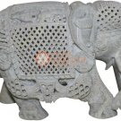 6" Handmade Natural Soapstone Elephant Sculpture Filigree New Year Eve Gift Deco