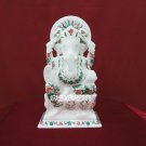 10" Marble Ganesh Status Pietradura Malachite Floral Beautiful Gifts Decor H3784