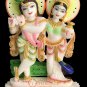 14" Beautiful Radha Krishna White Italian Marble Hand Painted Design Decor E1293