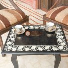Black Marble Coffee Top Table Mop Inalid Marquetry Floral Art Living Room Decor