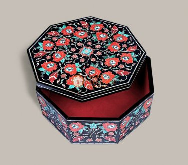 Black Marble Jewelry Custom Box Carnelian Marquetry Floral Fine Design Gift Her