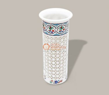 White Marble Inlay Decorative Vase Multi Stone Filigree Inlaid Stone Pottery Art
