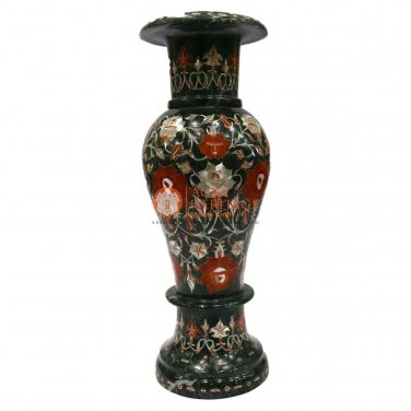 Black Marble Flower Storage Vase Mop Inlaid Marquetry Floral Fine Art Home Decor