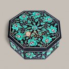 Black Marble Custom Jewelry Box Malachite Inlaid Floral Design Handmade Gift Art