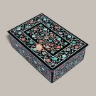 Black Marble Jewelry Box Organizer Inlaid Fine Floral Pietradura Design Decor