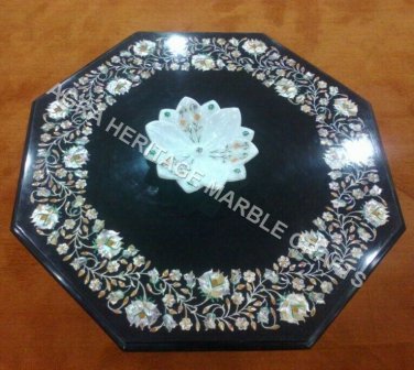 24" Marble Black Coffee Bedroom Table Top Mother of Pearl Inlay Home Decor E1024