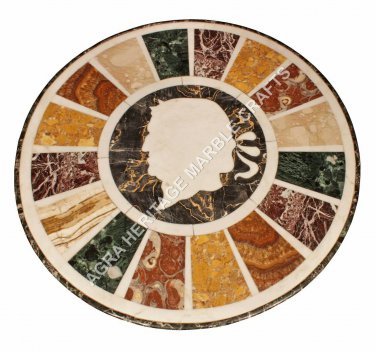 24" White Round Marble Coffee Center Table Top Mosaic Inlaid Hallway Decor E850