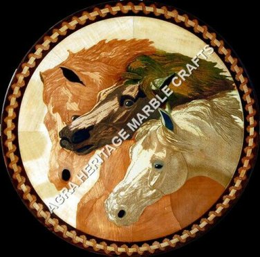 24" Black Marble Coffee Kitchen Table Top Marquetry Inlay Furniture Decor H5211