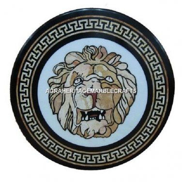 Marble Coffee Table Top Rare Gemstone Lion Face Mosaic Inlay Hallway Decor H495