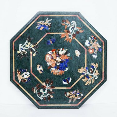 Marble End Tables 24"x24" Multi Gemstone Birds Inlaid Design Housewarming Gifts