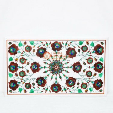 Marble White Table Top Alternative Carnelian Inlaid Marquetry Floral Design Arts