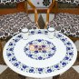 White Marble Custom Table Top Lapis Inlaid Floral Design Pietradura Art Decor