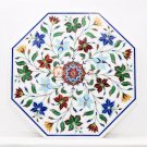 Marble Inlay Top End Table Carnelian Floral Semi Precious Stone Living Room Deco