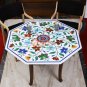 Marble Inlay Top End Table Carnelian Floral Semi Precious Stone Living Room Deco