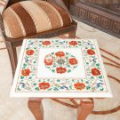 Marble White Counter Height Top Coffee Table Carnelian Marquetry Floral Art Deco Marble White Counter Height Top Coffee Table Carnelian Marquetry Floral Art Deco