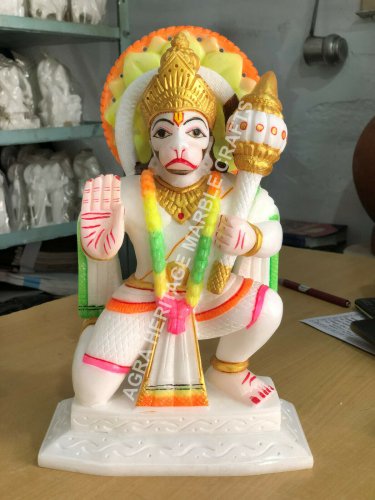 10" Marble Decorative Hanuman Ji Hand Painted Statue Hinduism Gift Decor E1305