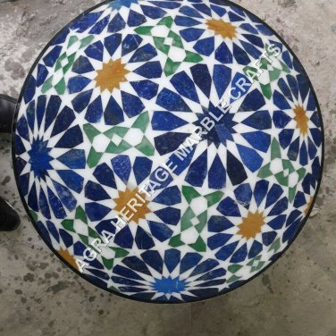 36" White Marble Round Dining Center Table Top Handmade Inlay Home Decor E1149