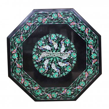 Marble Top Coffee Table Malachite Stone Inlay Birds Art Garden Gifts Decor H3854