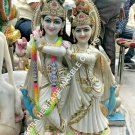 36" Marble Radha Krishna Murti Hand Painted Hinduism Religious Gift Decor E1164